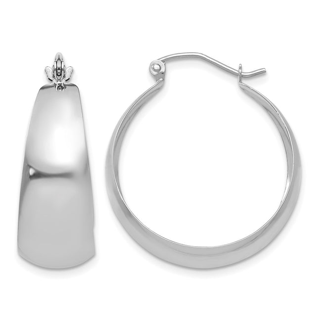 14k White Gold Polished Tapered Hoop Earrings, 28 x 10.5mm