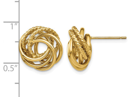 14K gold knot earrings, further view