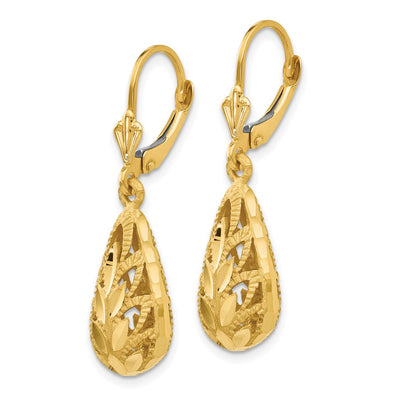 14K Polished and Diamond-Cut Dangle Leverback Earrings