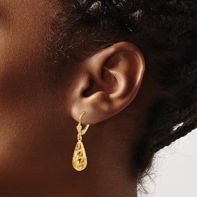 14K Polished and Diamond-Cut Dangle Leverback Earrings