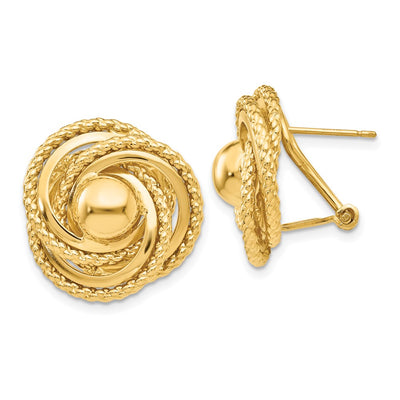14K Polished & Twisted Fancy Omega Back Post Earrings
