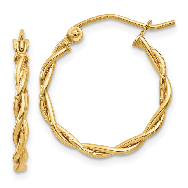 14k Polished Twisted Hoop Earrings, 14 x 2.25mm