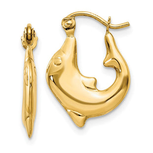 14k Polished Dolphin Hoop Earrings (Style E870)