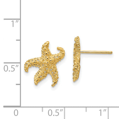 14K Starfish Earrings, 14 x 11mm