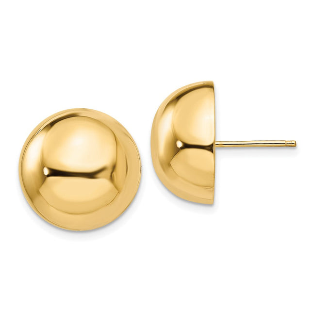 14k Polished Half Ball Post Earrings, 16 x 16mm