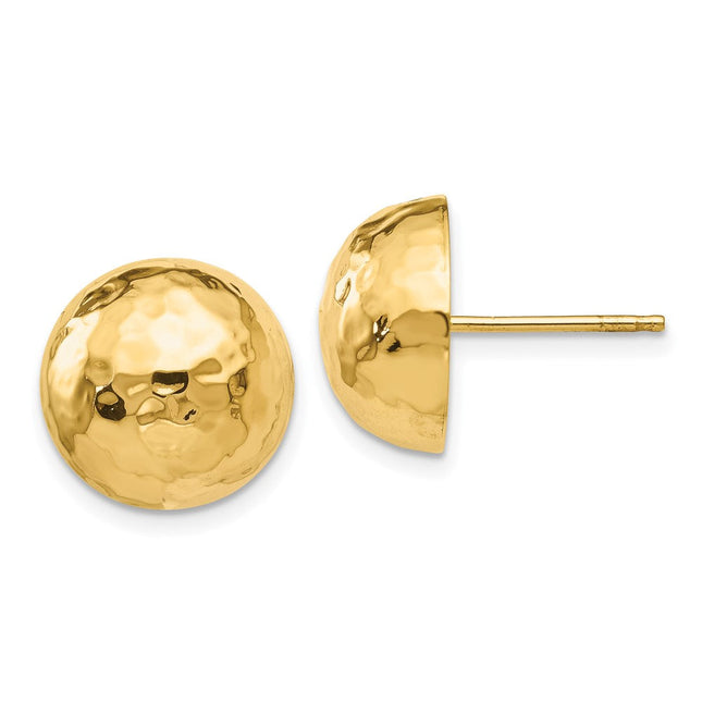 14k Hammered Half Ball Post Earrings, 13 x 13mm