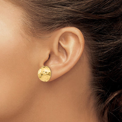 14K Hammered Half Ball Post Earrings, 15 x 15mm