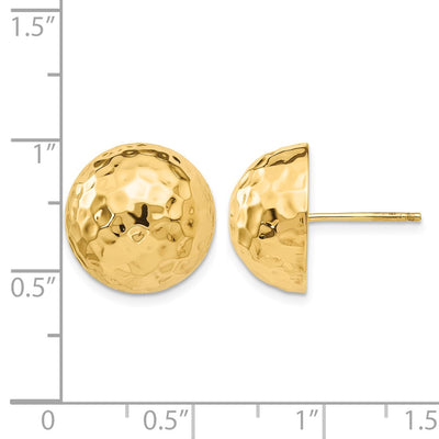 14K Hammered Half Ball Post Earrings, 15 x 15mm