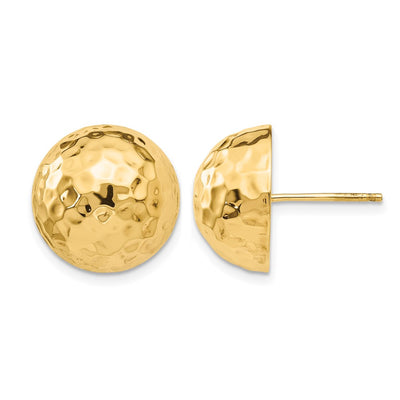 14K Hammered Half Ball Post Earrings, 15 x 15mm