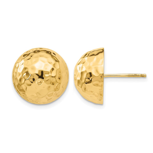 14k Hammered Half Ball Post Earrings, 15 x 15mm