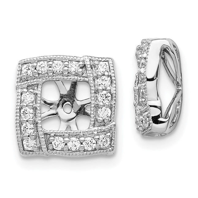 14k White Gold Diamond Square Earring Jackets, 11 x 11mm