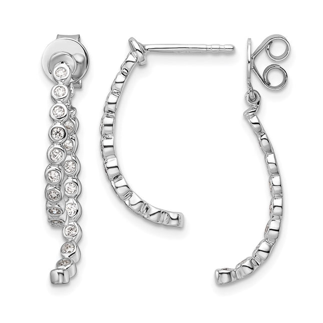 14K White Gold Polished Diamond Front and Back Dangle Earrings, 26 x 2.4mm