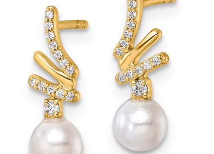 14K Polished 1/10 carat Diamond and White Freshwater Cultured Pearl Drop Post Earrings (Style EM10193-010-YAA)