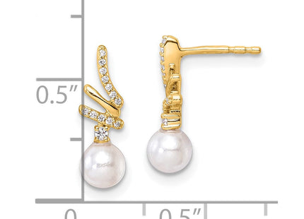 14K Polished 1/10 carat Diamond and White Freshwater Cultured Pearl Drop Post Earrings (Style EM10193-010-YAA)