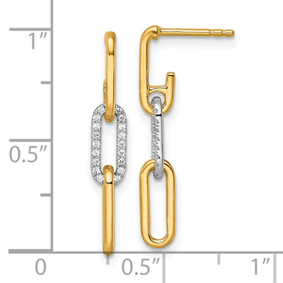 14K Two-tone Gold Diamond Paperclip Link Dangle Post Earrings