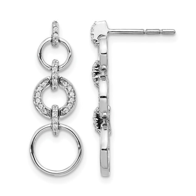 14k White Gold Diamond Fancy Dangle Earrings, 26 x 9mm