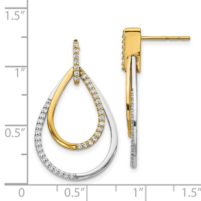 14K Two-tone Diamond Teardrop Earrings