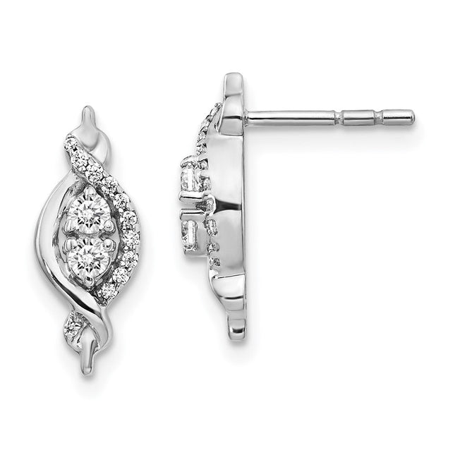 14k White Gold Diamond Fancy Earrings, 15 x 6mm