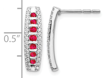 14k White Gold Diamond and Ruby Fancy Earrings, 17 x 5mm
