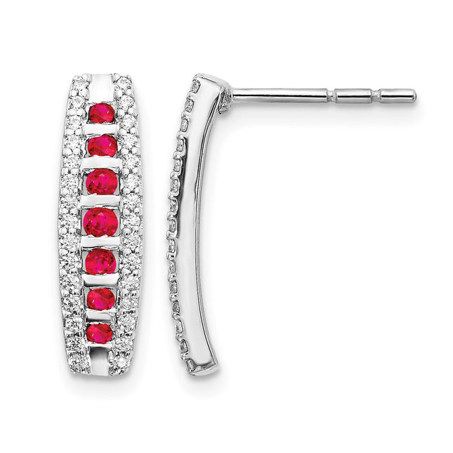 14k White Gold Diamond and Ruby Fancy Earrings, 17 x 5mm