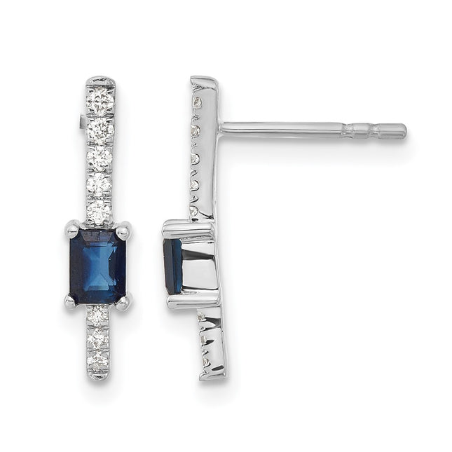 14k White Gold Diamond and Sapphire Fancy Earrings, 16 x 3mm