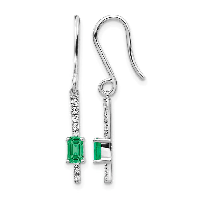 14k White Gold Diamond and Emerald Fancy Earrings, 30 x 4mm