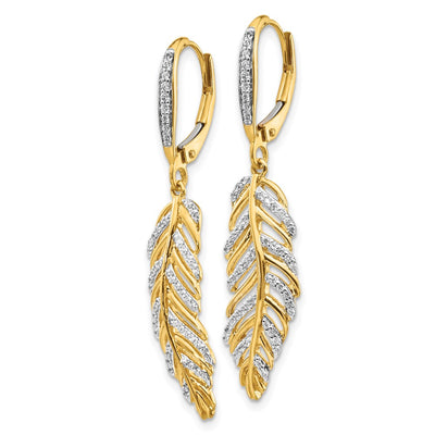 14K Diamond Fancy Feather Leverback Earrings