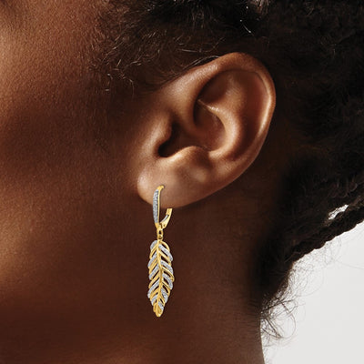 14K Diamond Fancy Feather Leverback Earrings