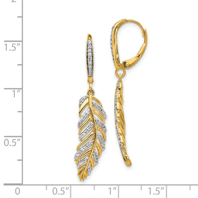 14K Diamond Fancy Feather Leverback Earrings