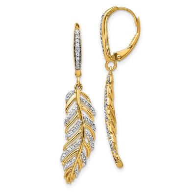14K Diamond Fancy Feather Leverback Earrings