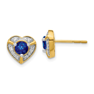 14K Diamond and Sapphire Fancy Heart Earrings