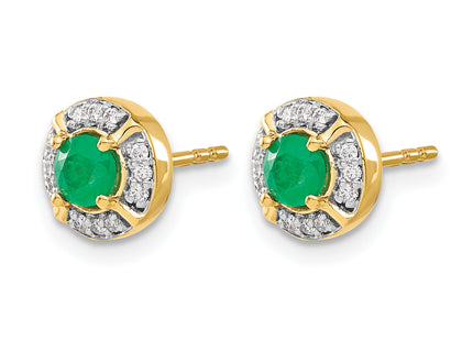 14k Diamond and Emerald Fancy Halo Earrings
