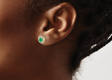 14k Diamond and Emerald Fancy Halo Earrings