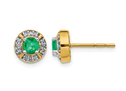 14k Diamond and Emerald Fancy Halo Earrings