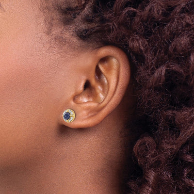 14K Diamond and Sapphire Fancy Halo Earrings