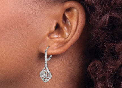 14K white gold diamond drop earrings, another view