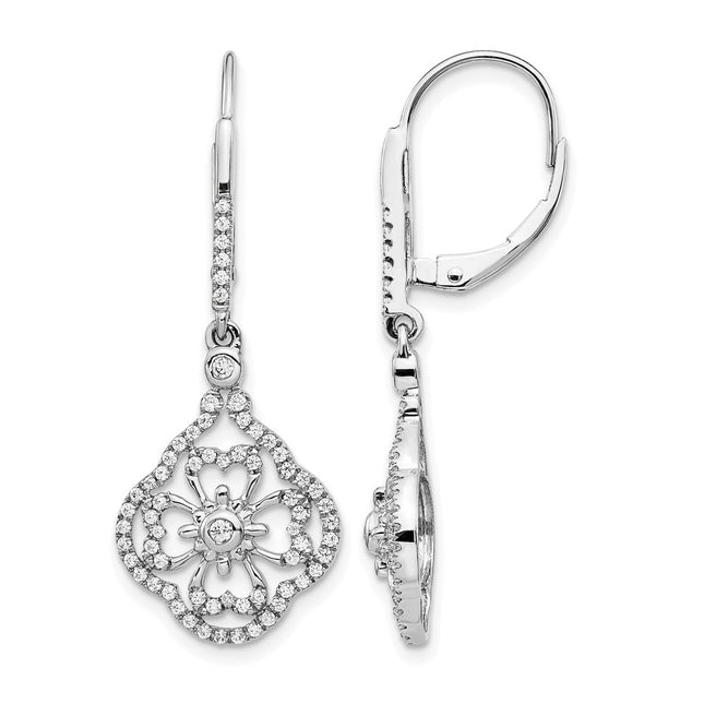 14k White Gold Diamond Fancy Leverback Earrings, 37 x 14mm