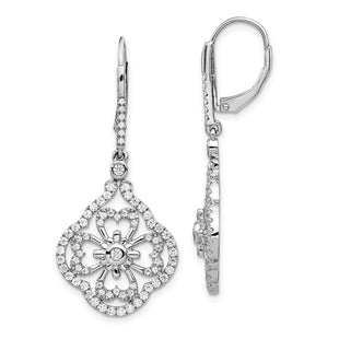 14k White Gold Diamond Fancy Leverback Earrings (Style EM3946-100-WA)