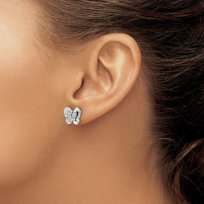 14K White Gold Diamond Butterfly Earrings