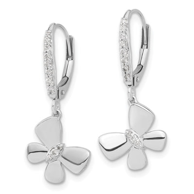 14K White Gold Diamond Butterfly Leverback Earrings