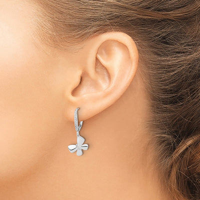 14K White Gold Diamond Butterfly Leverback Earrings