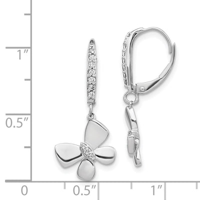 14K White Gold Diamond Butterfly Leverback Earrings