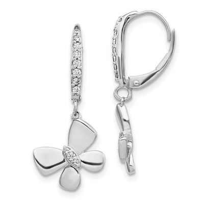 14K White Gold Diamond Butterfly Leverback Earrings