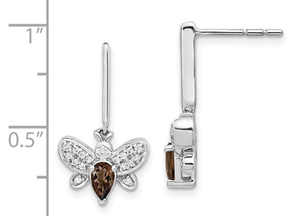 14k White Gold Diamond and Smokey Quartz Bee Earrings (Style EM3996-SQ-015-WA)