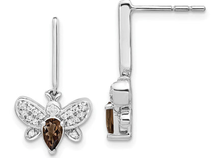 14k White Gold Diamond and Smokey Quartz Bee Earrings (Style EM3996-SQ-015-WA)