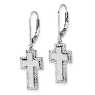 14K White Gold Diamond Fancy Cross Leverback Earrings