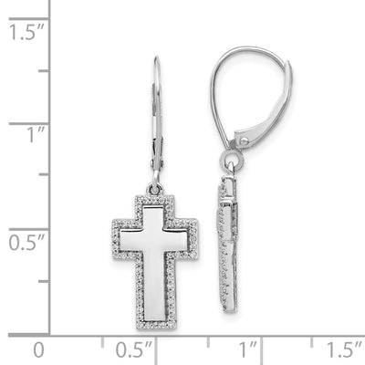 14K White Gold Diamond Fancy Cross Leverback Earrings