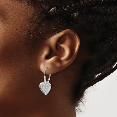 14K White Gold Diamond Fancy Heart Leverback Earrings