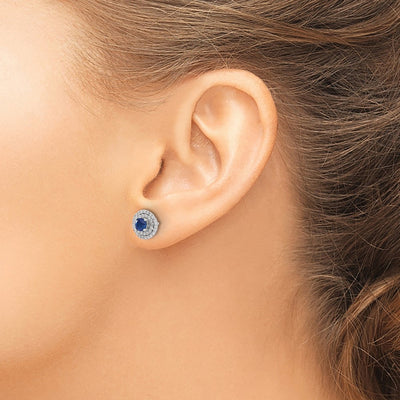 14K White Gold Diamond and Sapphire Stud w/ Jacket Earrings