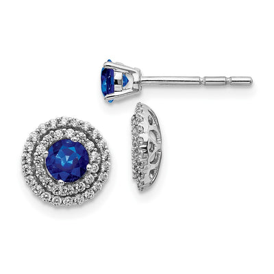 14K White Gold Diamond and Sapphire Stud w/ Jacket Earrings